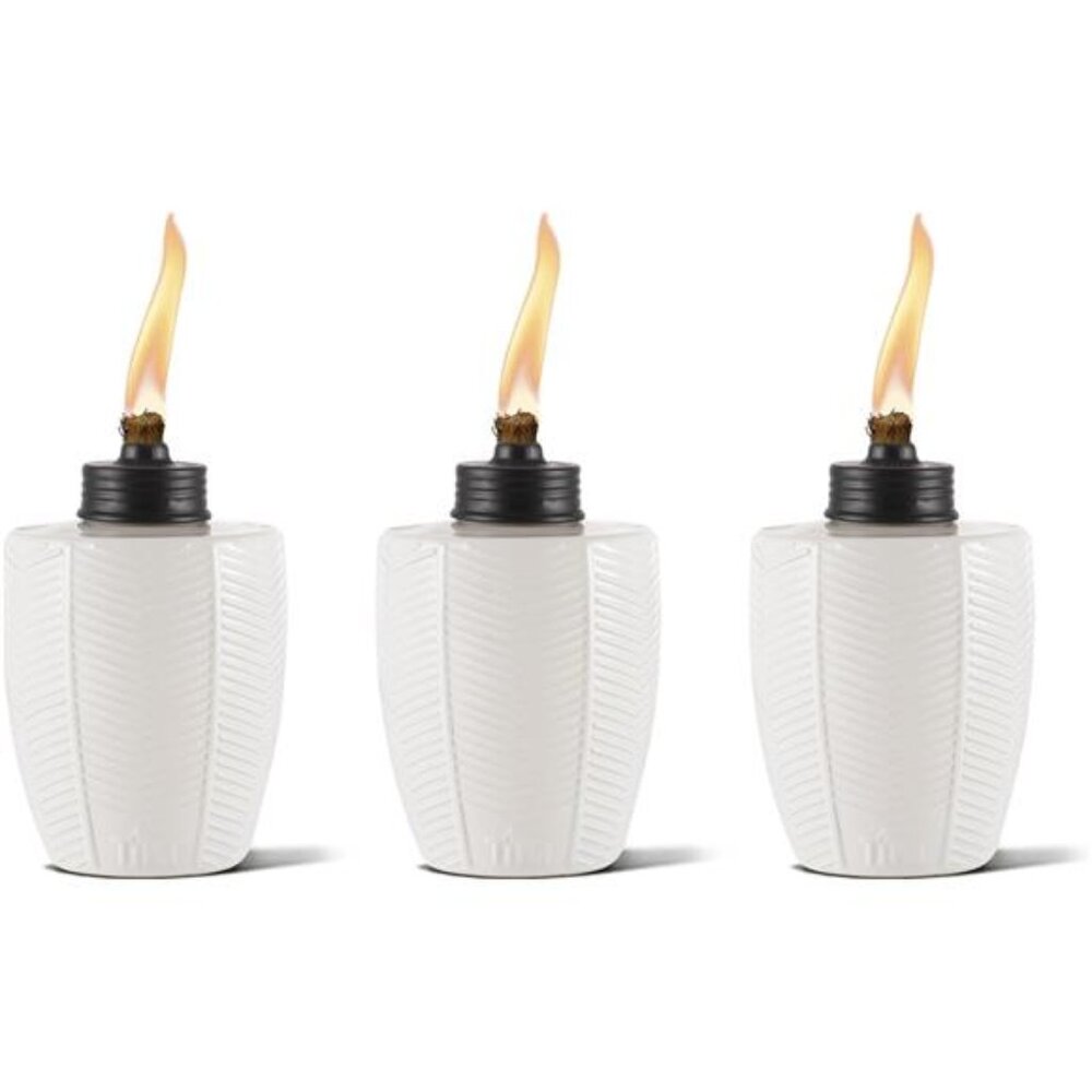 Table Torch Glass Herringbone Ivory - Decorative Table Top Torches